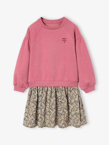 Robe bi-matière fille anthracite+corail+écru+mauve+vert sauge - vertbaudet enfant 