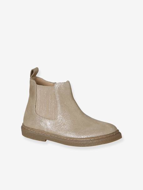 Leather zip-up ankle boots for kids golden yellow - vertbaudet enfant 