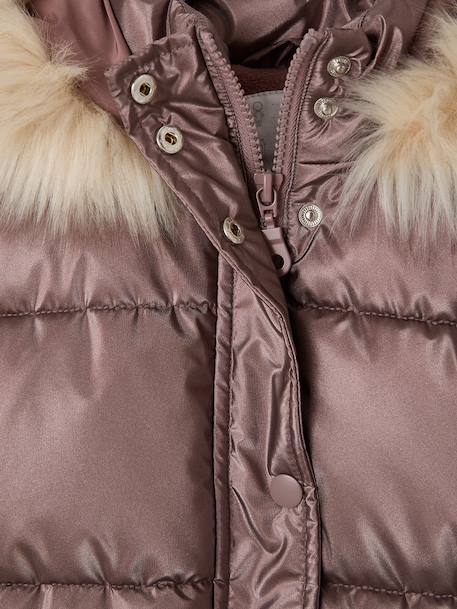 Doudoune à capuche fille doublée maille polaire anthracite+mauve+or+rose poudré - vertbaudet enfant 