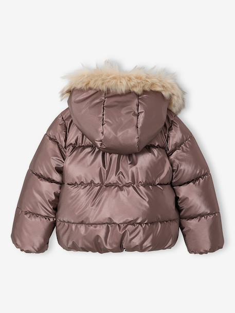 Padded Jacket with Hood & Polar Fleece Lining for Girls anthracite+gold+mauve+rosy - vertbaudet enfant 