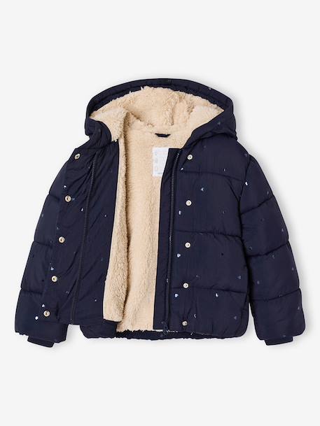 Hooded puffer jacket for girls blue+navy blue - vertbaudet enfant 