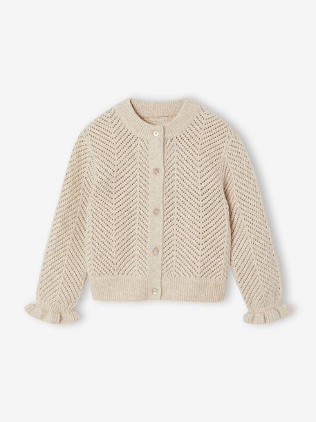 Cardigan with long sleeves for girls beige - vertbaudet enfant 