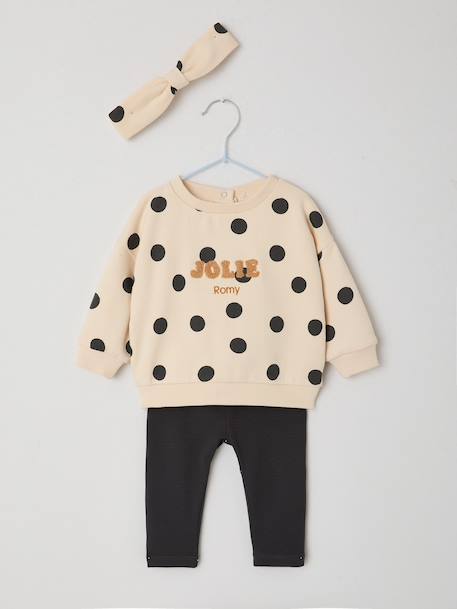 Sweatshirt + Leggings + Headband Ensemble for Baby Girls anthracite+navy blue+sand beige - vertbaudet enfant 
