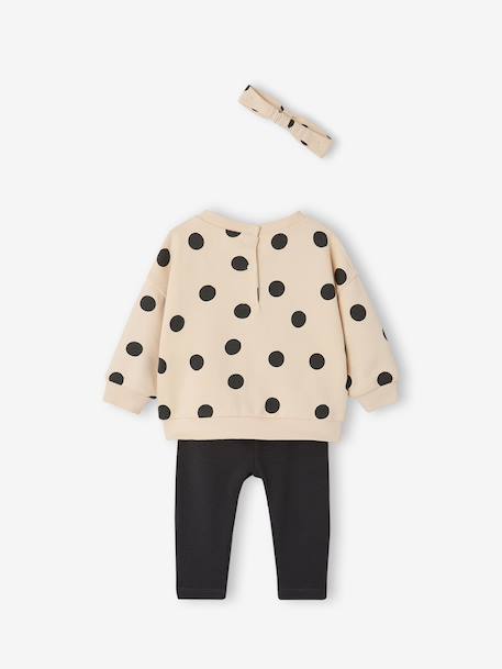 Sweatshirt + Leggings + Headband Ensemble for Baby Girls anthracite+navy blue+sand beige - vertbaudet enfant 