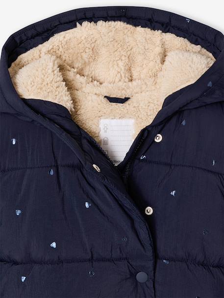 Hooded puffer jacket for girls blue+navy blue - vertbaudet enfant 