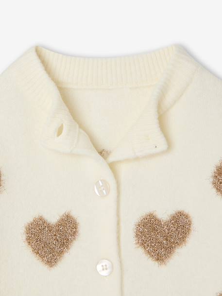 Buttoned cardigan with long sleeves for girls ecru - vertbaudet enfant 