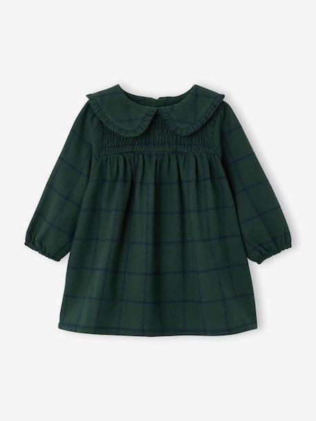Baby dress in gingham flannel green+terracotta - vertbaudet enfant 