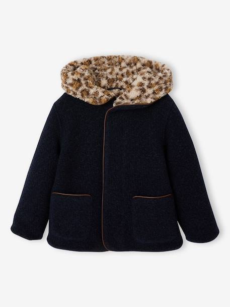 Manteau fille à capuche camel+marine - vertbaudet enfant 