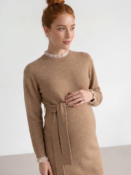 Maternity long-sleeved knit dress taupe - vertbaudet enfant 