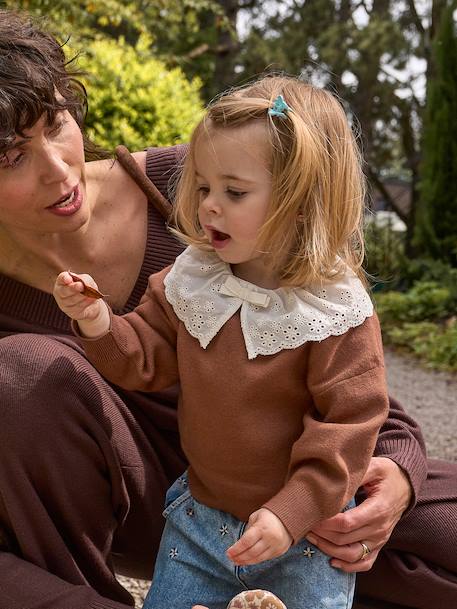 Long-sleeved jumper for baby girls mauve+mocha - vertbaudet enfant 