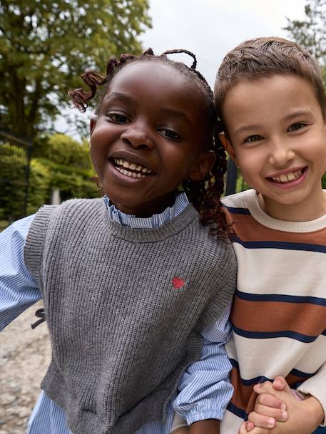 2-in-1-Effect Shirt Dress ecru+marl grey+navy blue - vertbaudet enfant 