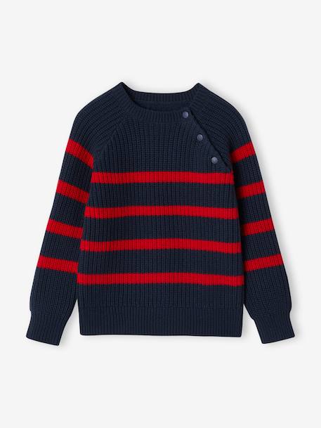 Striped Top for Boys bordeaux red+ecru+ink blue+medium blue+sage green - vertbaudet enfant 