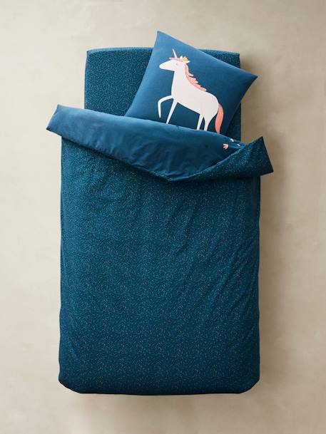 Duvet Cover + Pillowcase Set for Children, Forêt Enchantée Theme Blue - vertbaudet enfant 