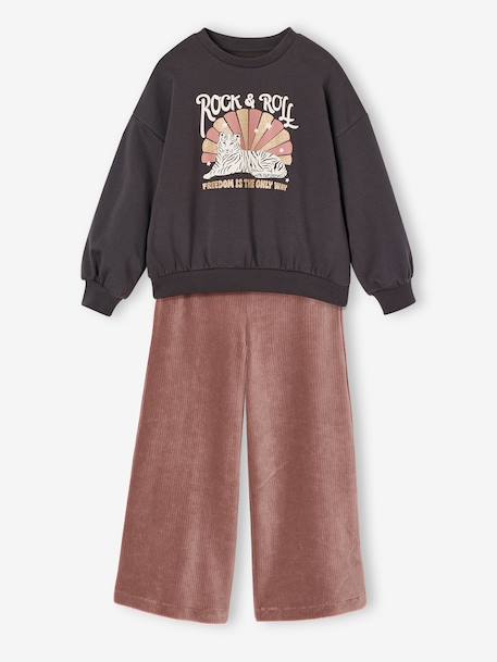 Ensemble fille sweat et pantalon anthracite+écru - vertbaudet enfant 
