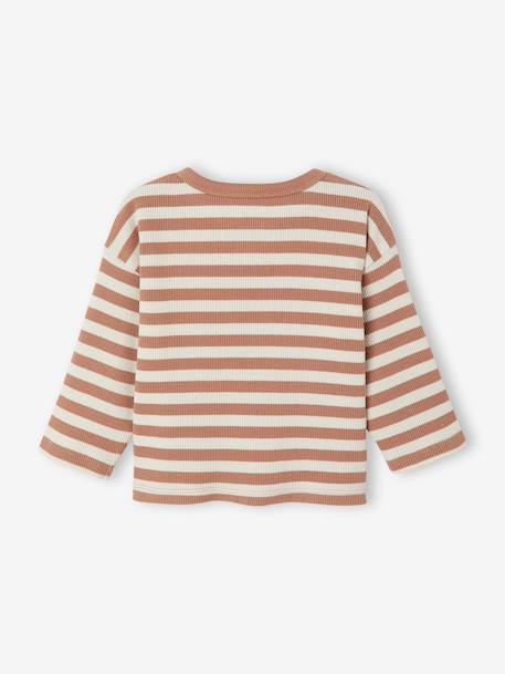Long-sleeved striped T-shirt for baby cappuccino+khaki - vertbaudet enfant 
