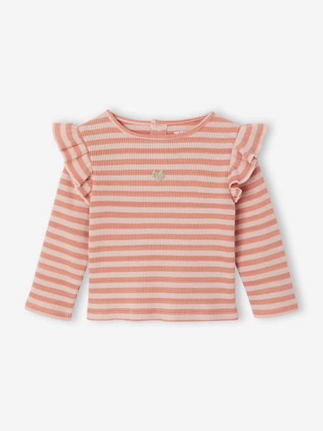 T-shirt manches longues bébé fille rose+vanille - vertbaudet enfant 