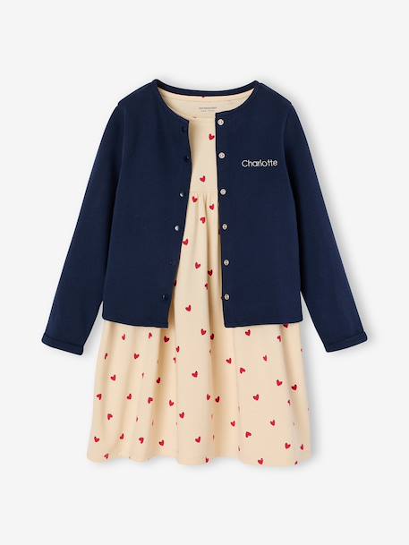 Ensemble fille cardigan et robe imprimée fleurs camel+marine+vert de gris - vertbaudet enfant 