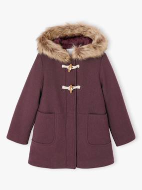 -Duffle-coat à capuche fille drap de laine