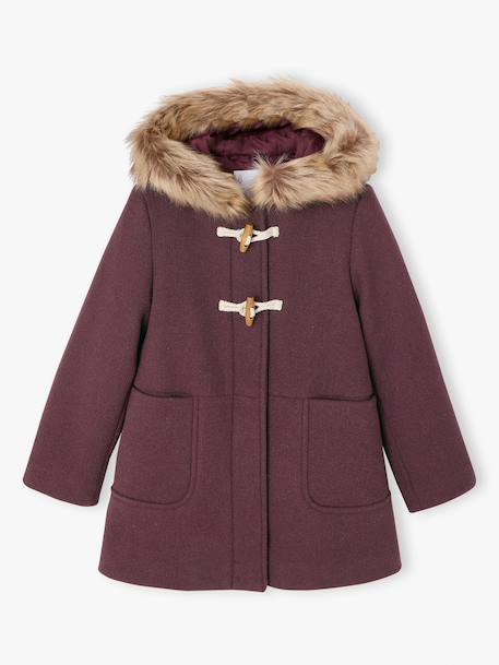 Duffle-coat à capuche fille drap de laine blush+camel+prune+vert de gris - vertbaudet enfant 