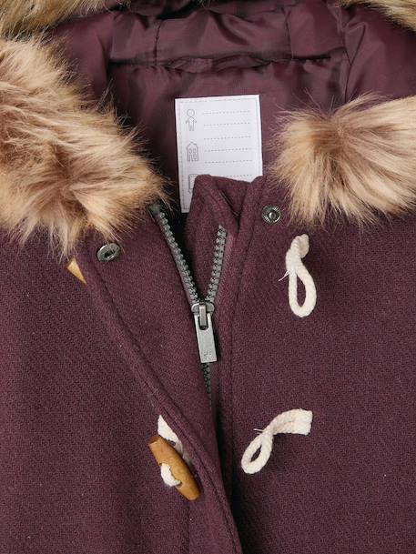 Hooded Duffel Coat with Toggles, in Woollen Fabric, for Girls blush+camel+grey green+plum - vertbaudet enfant 