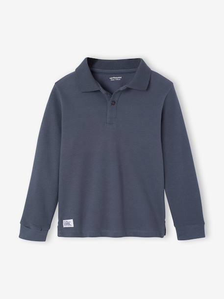 Lot de 2 polos manches longues garçon blanc+bleu ardoise - vertbaudet enfant 