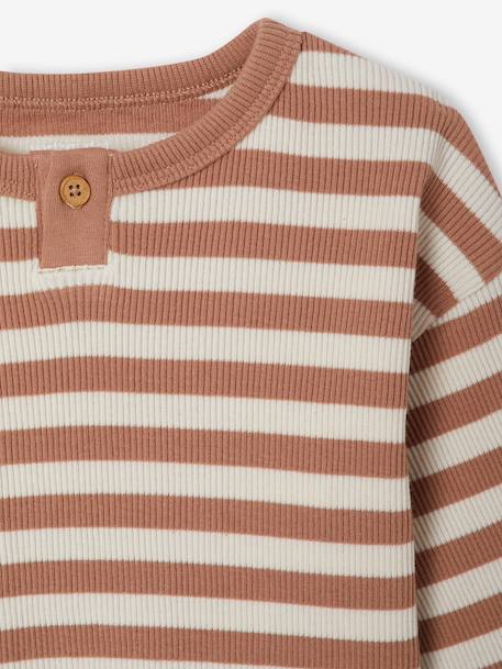 Long-sleeved striped T-shirt for baby cappuccino+khaki - vertbaudet enfant 