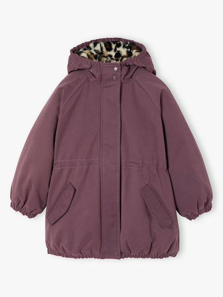 Hooded Parka with Faux Fur Lining for Girls black+dark green+dusky pink+plum - vertbaudet enfant 