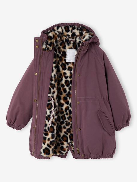 Parka fille à capuche doublée imitation fourrure bois de rose+noir+prune+vert foncé - vertbaudet enfant 