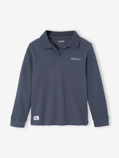 Pack of 2 long-sleeved polo shirts for boys slate blue+white - vertbaudet enfant 