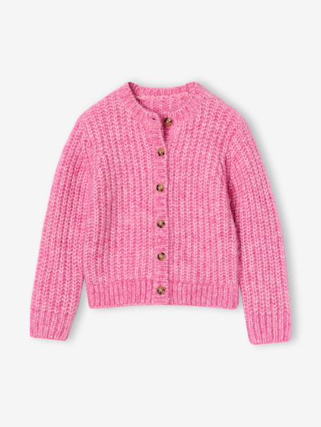 Loose-Fitting Soft Knit Cardigan for Girls marl grey+mint green+petrol blue+purple clover+rose - vertbaudet enfant 