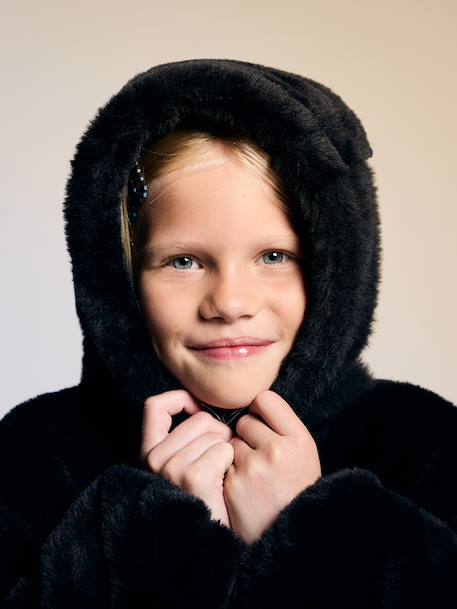 Faux fur jacket for girls black - vertbaudet enfant 