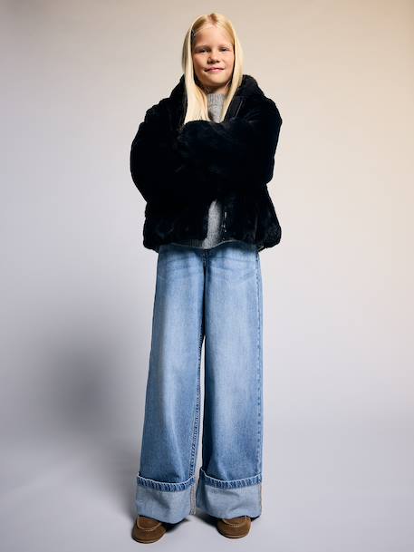Faux fur jacket for girls black - vertbaudet enfant 