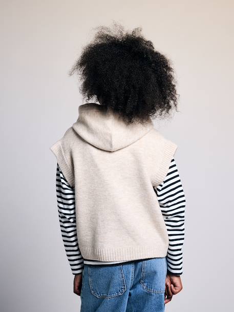 Sleeveless hooded zip-up cardigan for girls beige - vertbaudet enfant 