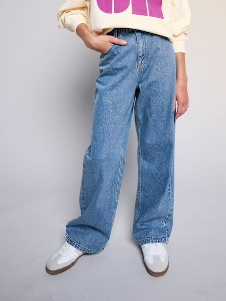 Jean droit fille bleu foncé+bleu moyen+denim gris - vertbaudet enfant 