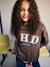 Printed sweatshirt with long sleeves for girls chocolate+grey - vertbaudet enfant 