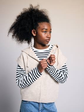 Girls-Cardigans, Jumpers & Sweatshirts-Cardigans-Sleeveless hooded zip-up cardigan for girls