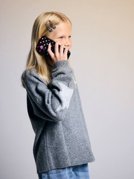 Long-sleeved knit jumper for girls grey - vertbaudet enfant 