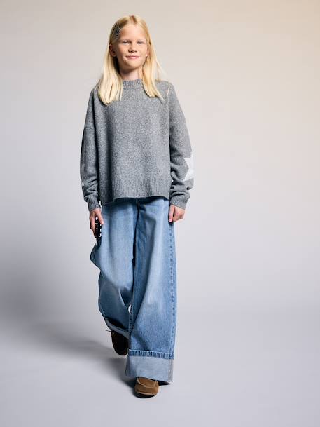 Long-sleeved knit jumper for girls grey - vertbaudet enfant 