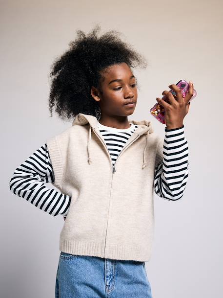 Gilet sans manches fille à capuche zippé beige - vertbaudet enfant 