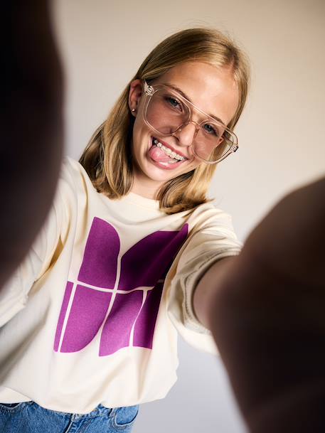 Sweatshirt for girls ecru+old rose - vertbaudet enfant 