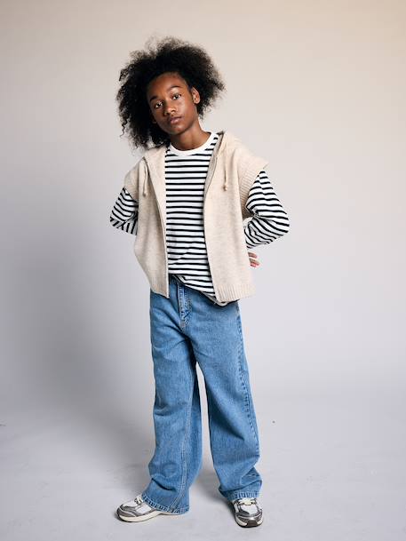 Gilet sans manches fille à capuche zippé beige - vertbaudet enfant 
