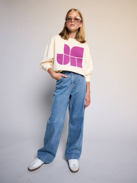 Sweatshirt for girls ecru+old rose - vertbaudet enfant 