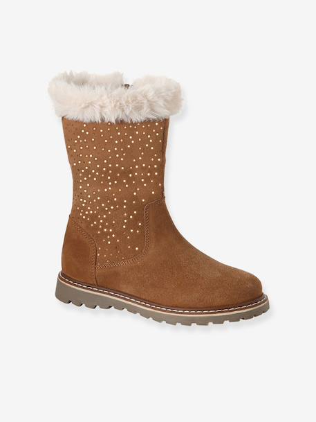 Zip-up leather boots for girls brown - vertbaudet enfant 
