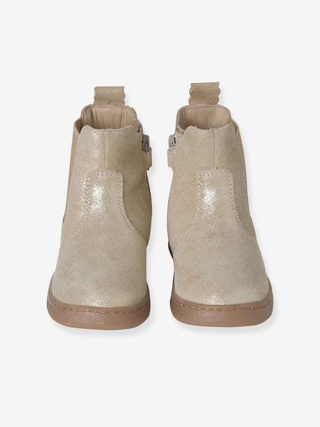 Boots fille cuir zippées beige+bronze+cacao+jaune d'or+marine+marron+noir+vert+vieux rose - vertbaudet enfant 