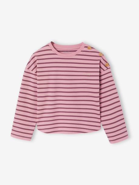 T-shirt marinière manches longues fille marine+mauve+rose bonbon - vertbaudet enfant 