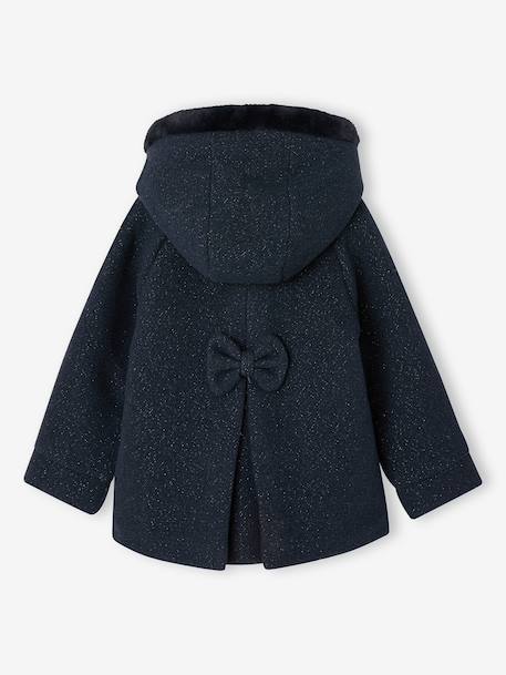 Woollen Fabric Coat with Hood marl beige+navy blue - vertbaudet enfant 