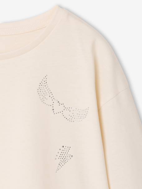 Long-sleeved T-shirt with rhinestone detail for girls ecru - vertbaudet enfant 