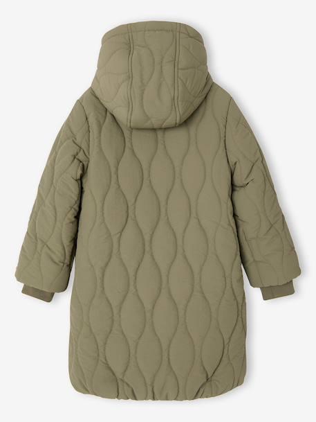 Doudoune fille longue à capuche doublée imitation fourrure kaki+noir - vertbaudet enfant 