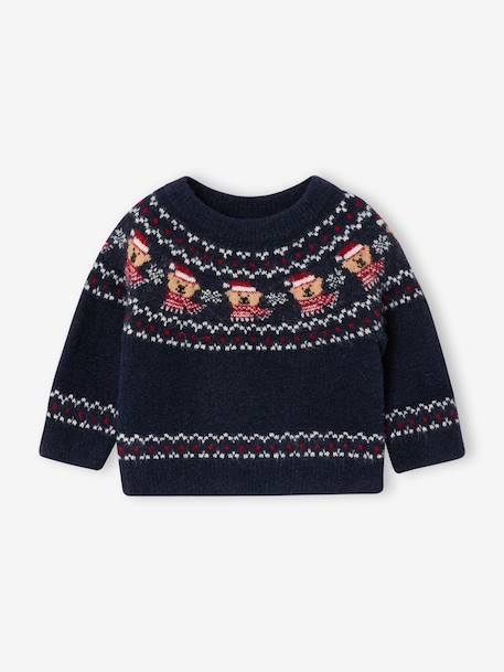 Jacquard knit jumper with long sleeves for baby boys navy blue - vertbaudet enfant 