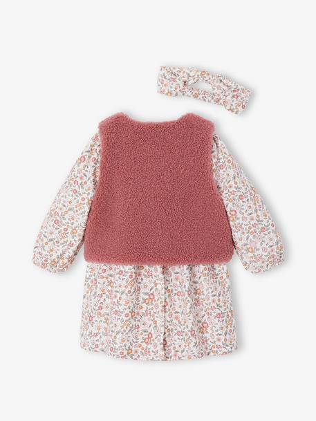 Coffret bébé robe + gilet + bandeau vanille+vieux rose - vertbaudet enfant 